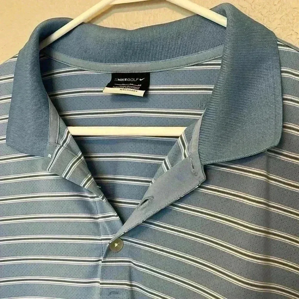 Nike Golf Fit Dry shirt, XL light blue color with white and gray strips EUC